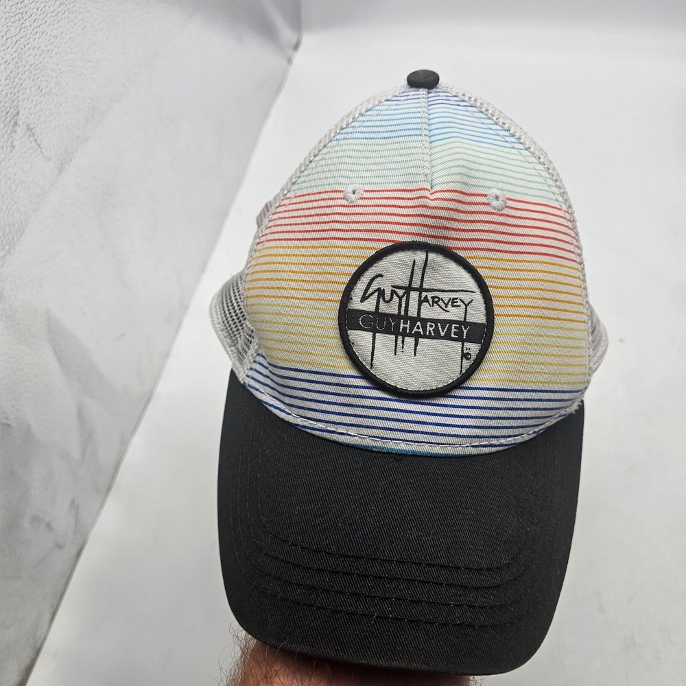 Guy Harvey Hat Cap Snap Back Mens One Size Striped Trucker Mesh Beach Logo